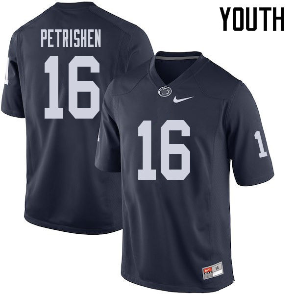 Youth #16 John Petrishen Penn State Nittany Lions College Football Jerseys Sale-Navy